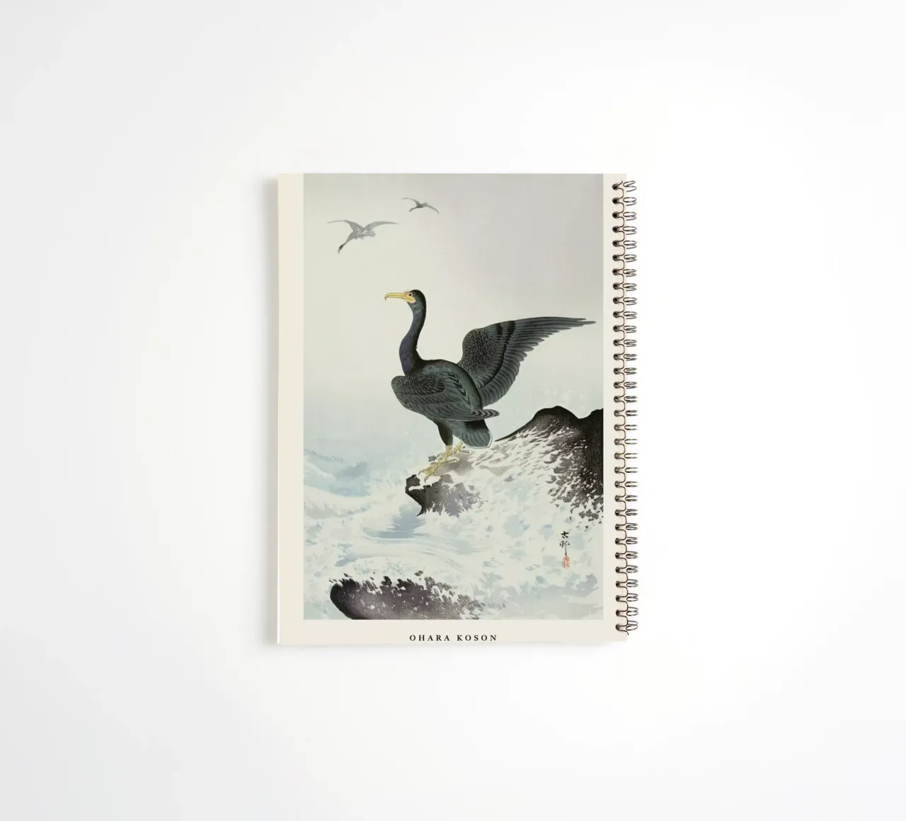 Koson - Red Mask Cormorant on Rock spiral notebook by Vintage by JUNIQE