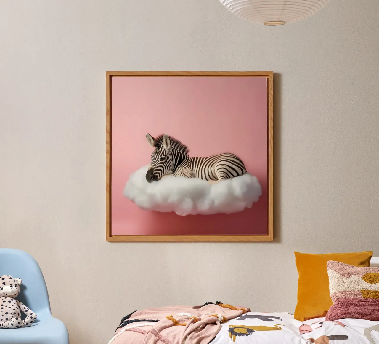 Zèbre en nuage - Art animalier fantaisiste rose pastel Prin alu dibond de FlexiDesignsByK