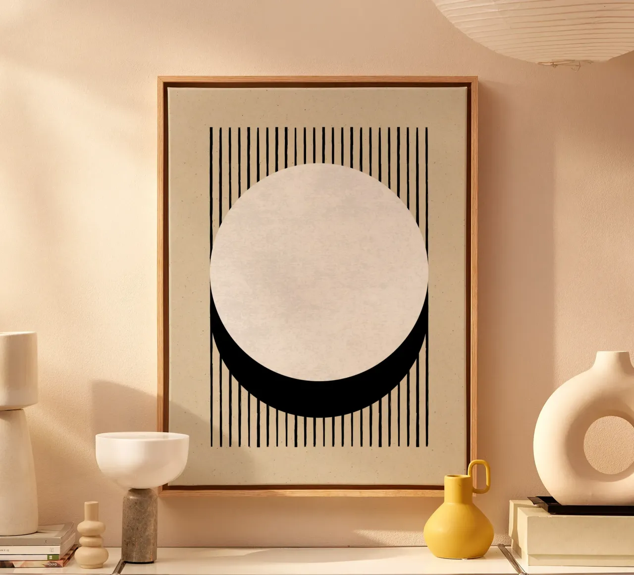 Cerchio a strisce bianche e nere tela con Cornice a cassetta da MoonlightPrint