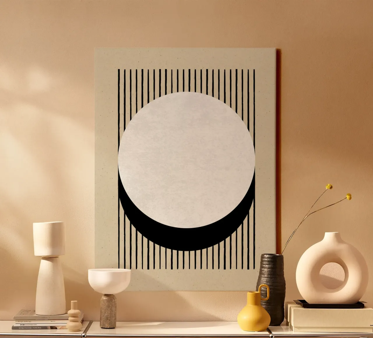 Cerchio a strisce bianche e nere tela con Cornice a cassetta da MoonlightPrint