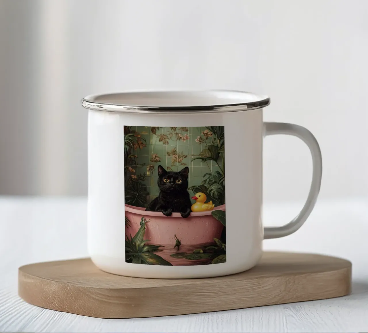 Un gatto che gioca in bagno tazza in smalto da Betty Shops