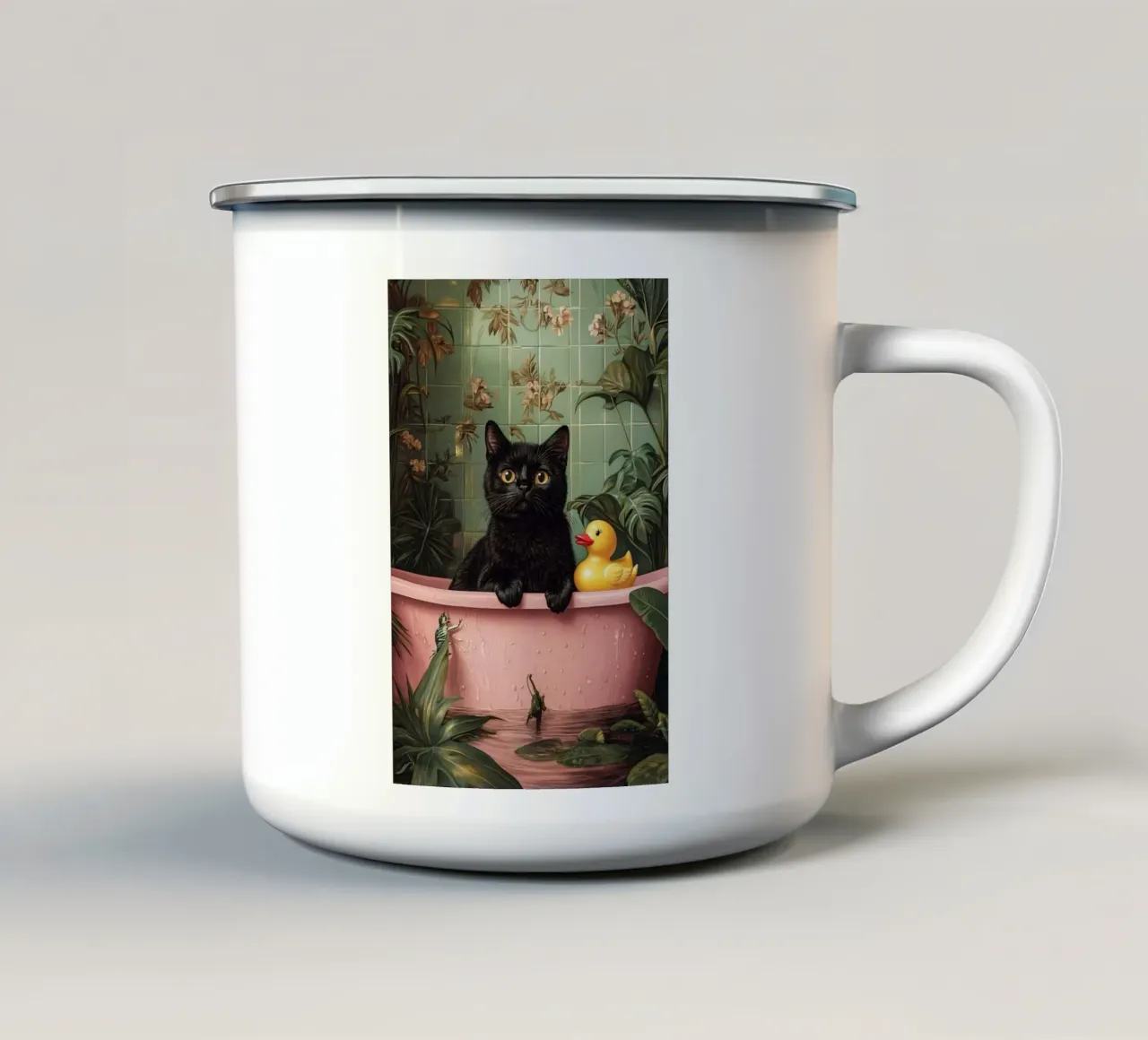 Un gatto che gioca in bagno tazza in smalto da Betty Shops