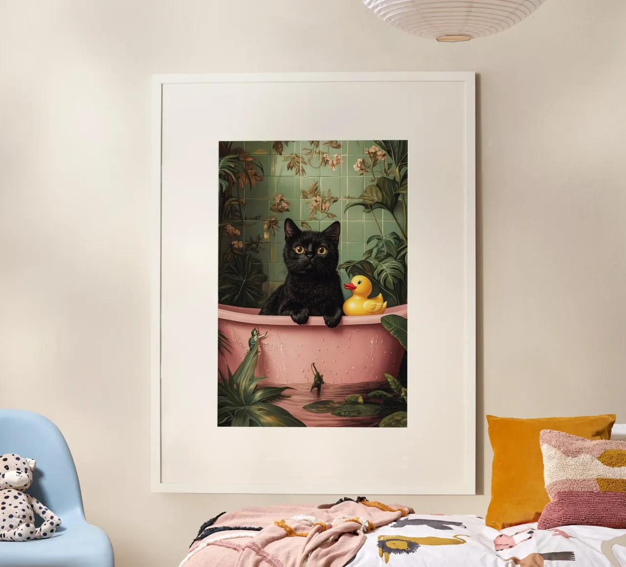 Un gatto che gioca in bagno carta hahnemühle da Betty Shops