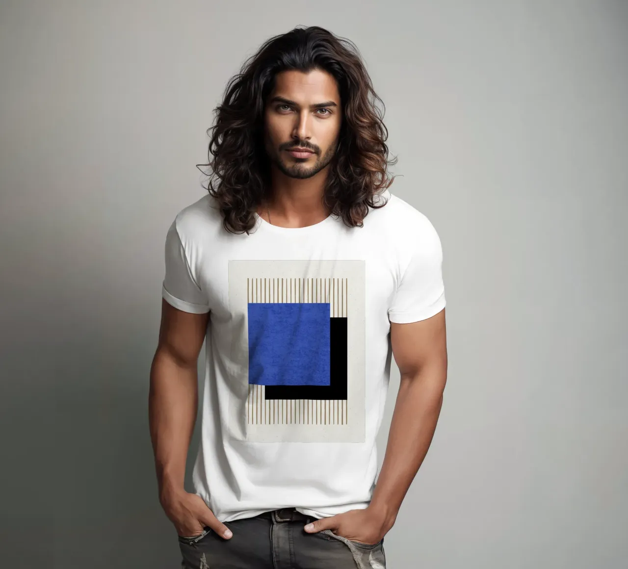 Quadrato a righe blu navy t-shirt da MoonlightPrint