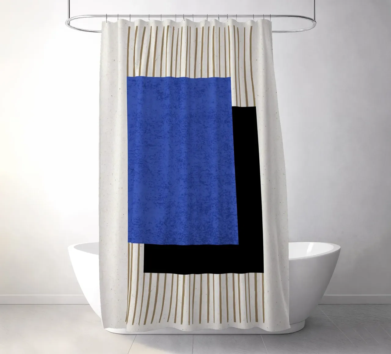 Square Navy Blue Stripes shower curtain by MoonlightPrint