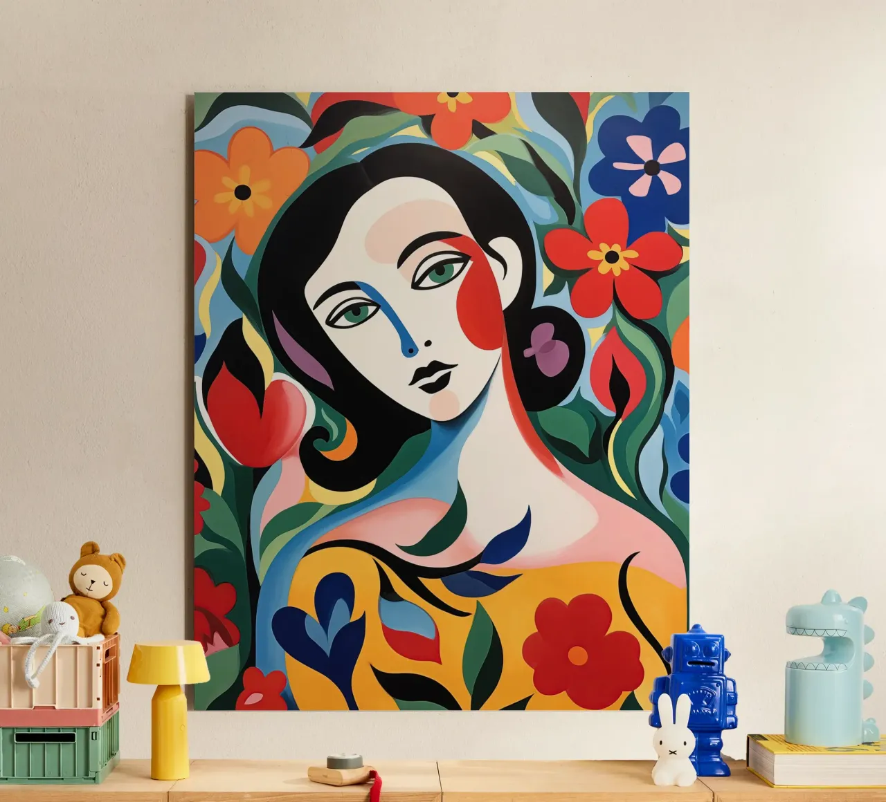 Female portrait in cheerful colours alu-dibond by Imagine
