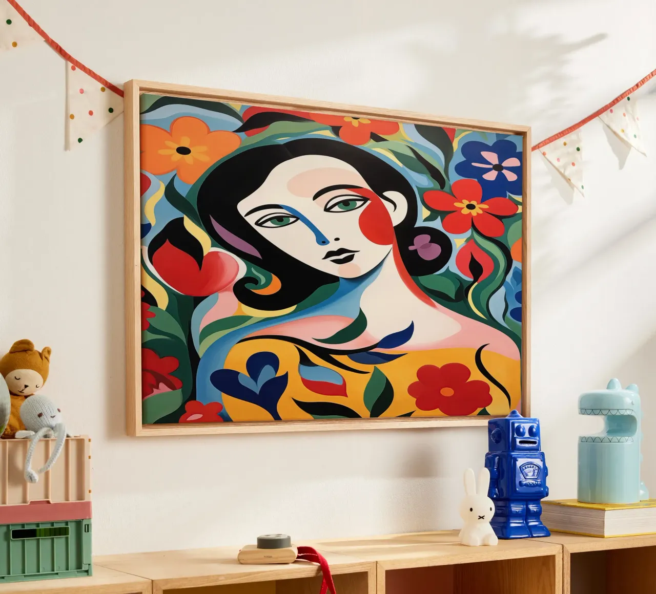 Female portrait in cheerful colours canvas by Imagine