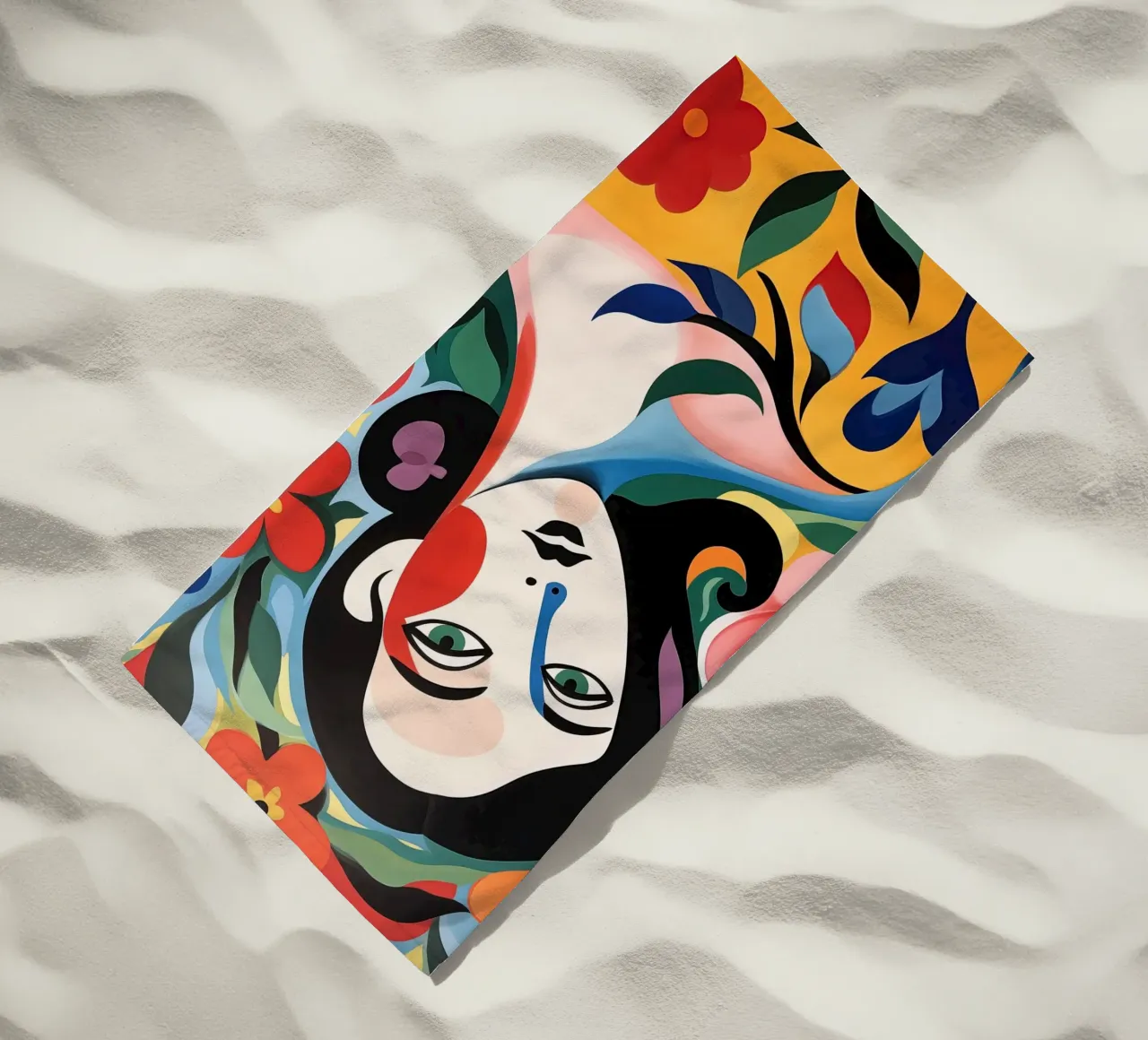 Female portrait in cheerful colours beach towel by Imagine