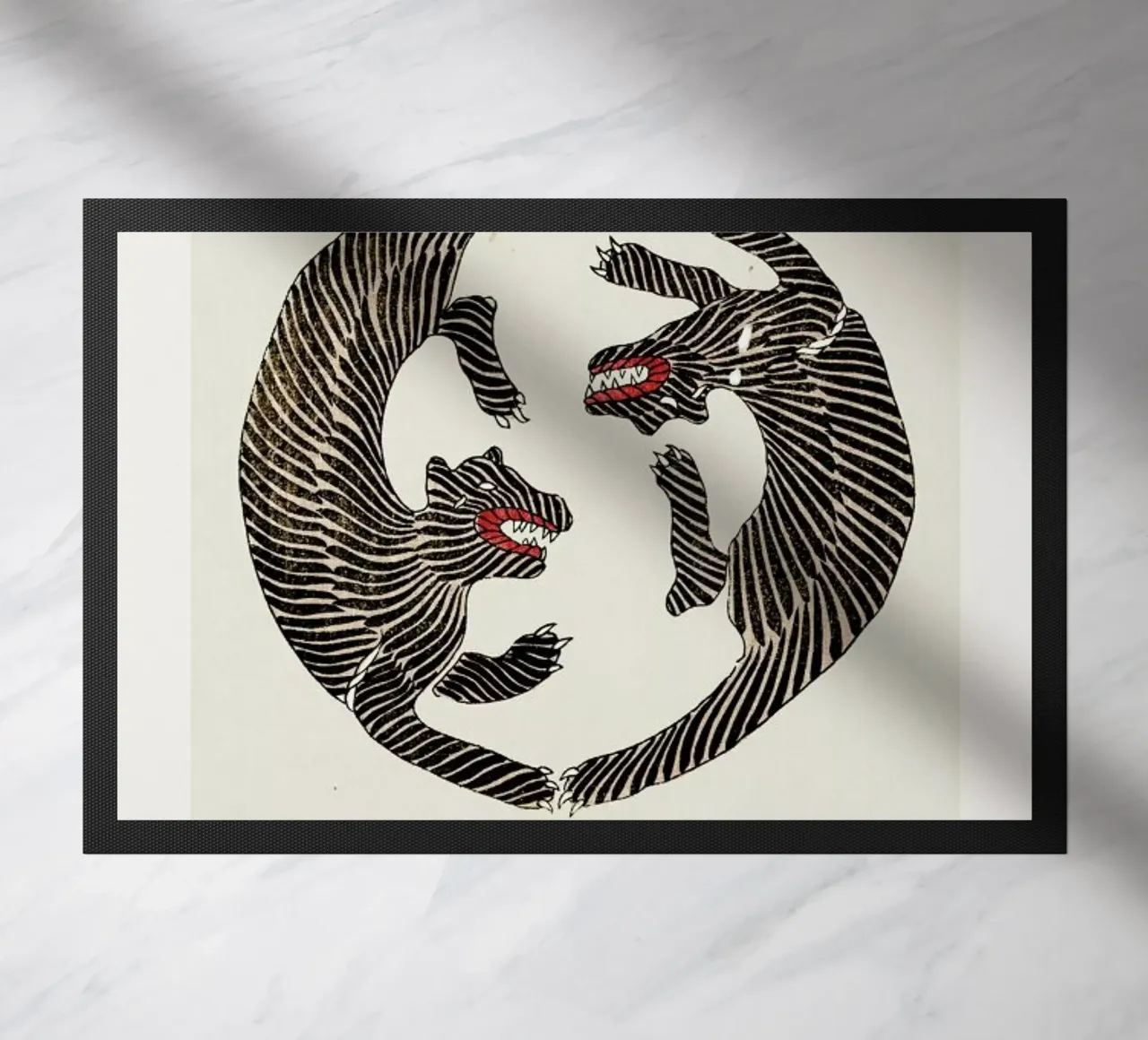 Tomoki - Tigers Woodblock Print felpudo de Vintage by JUNIQE