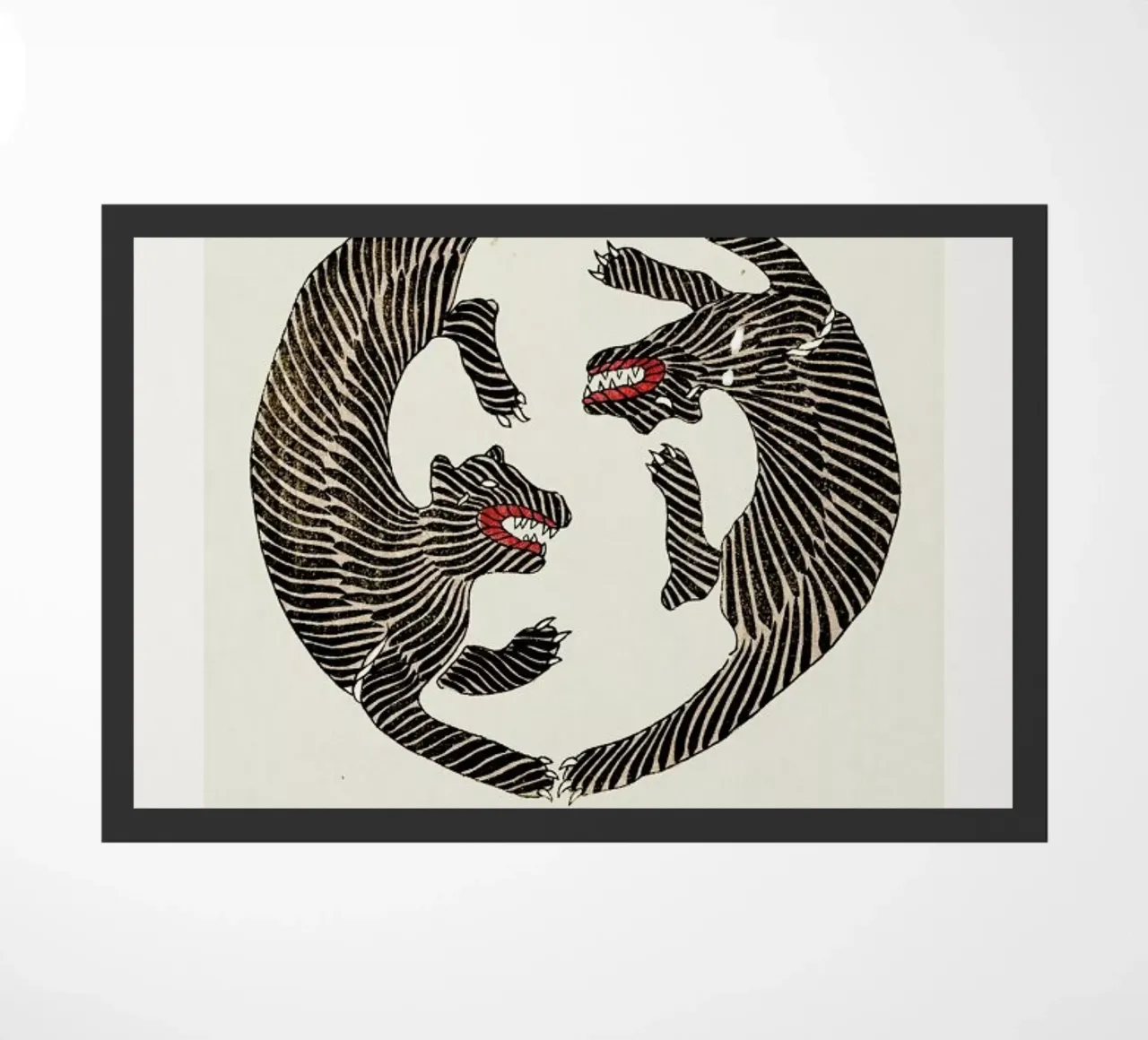 Tomoki - Tigers Woodblock Print felpudo de Vintage by JUNIQE