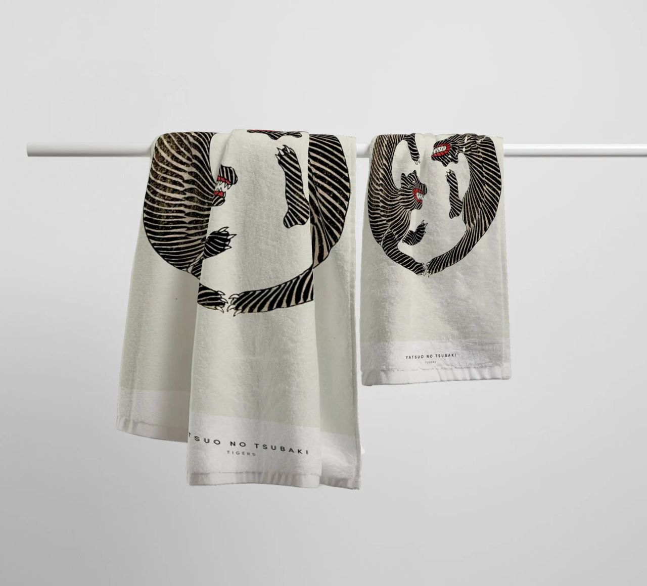 Tomoki - Tigers Woodblock Print towel by Vintage by JUNIQE