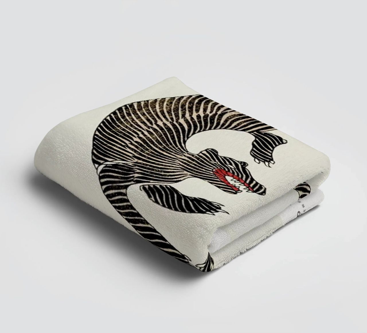 Tomoki - Tigers Woodblock Print towel by Vintage by JUNIQE