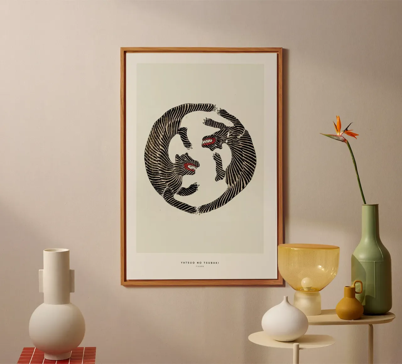 Tomoki - Tigers Woodblock Print alluminio dibond da Vintage by JUNIQE