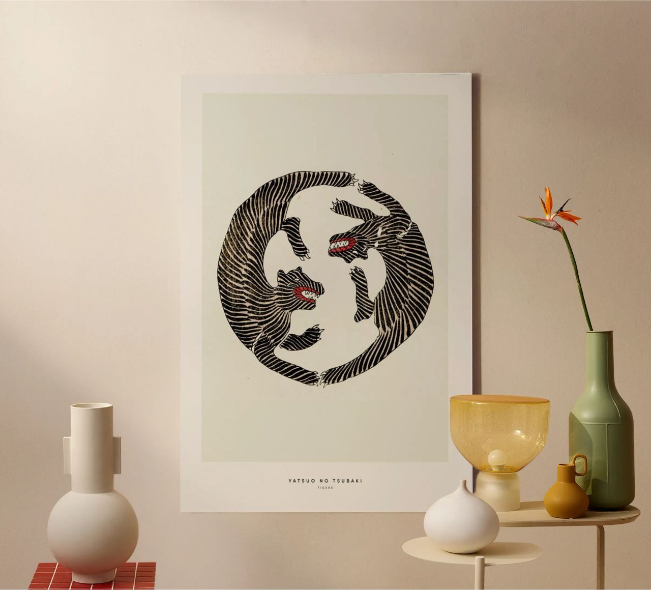 Tomoki - Tigers Woodblock Print canvas by Vintage by JUNIQE