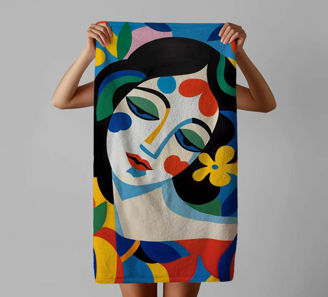 Ritratto femminile in colori allegri asciugamano da bagno da Imagine