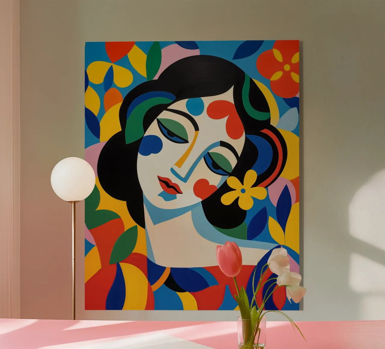 Female portrait in cheerful colours acrylic glass by Imagine