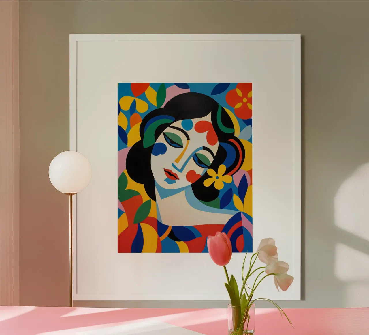 Ritratto femminile in colori allegri poster con telaio in plastica da Imagine