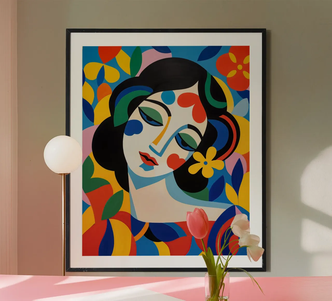Ritratto femminile in colori allegri poster con telaio in plastica da Imagine