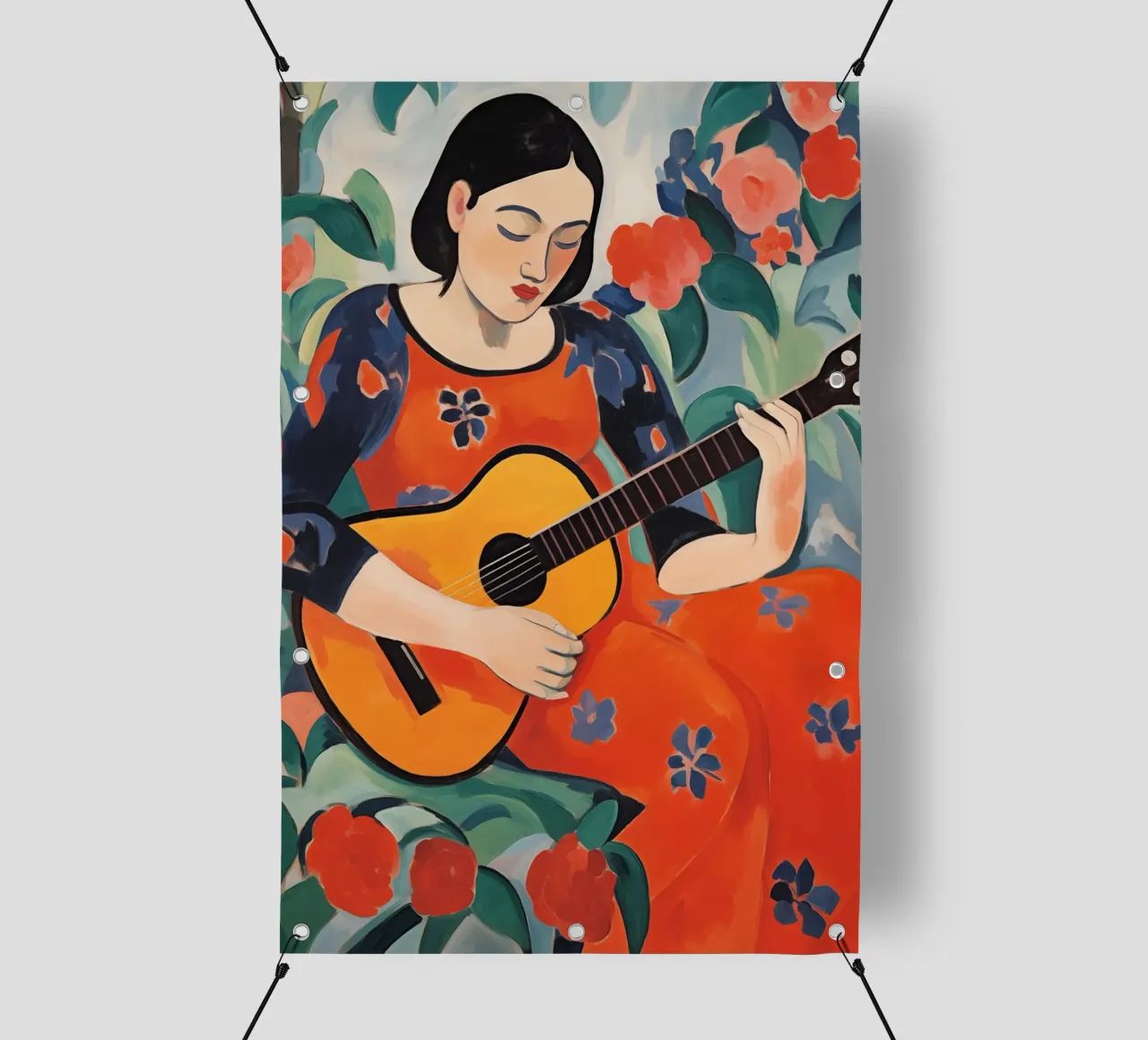 Donna con chitarra spagnola telo in pvc da Imagine