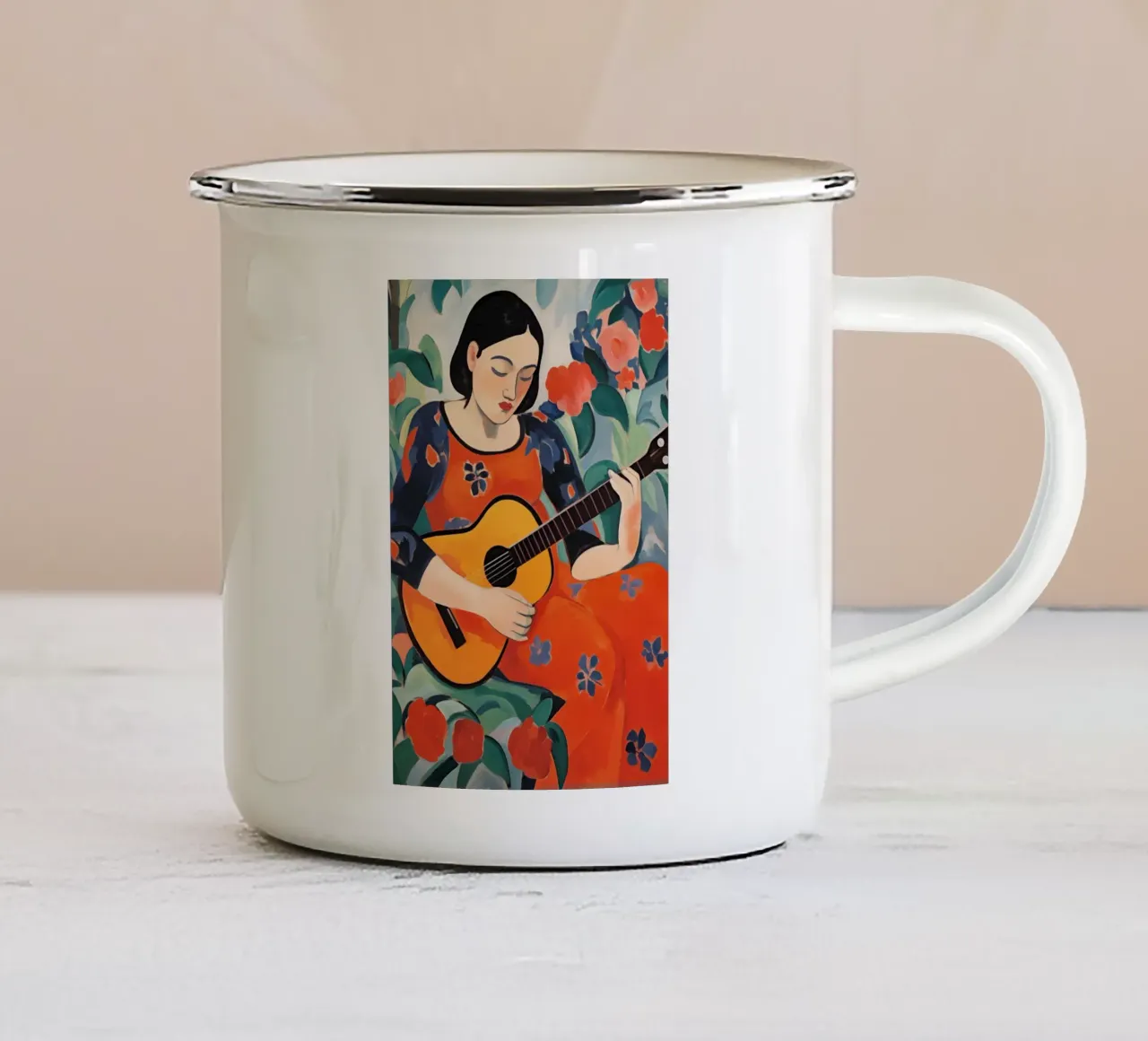 Donna con chitarra spagnola tazza in smalto da Imagine