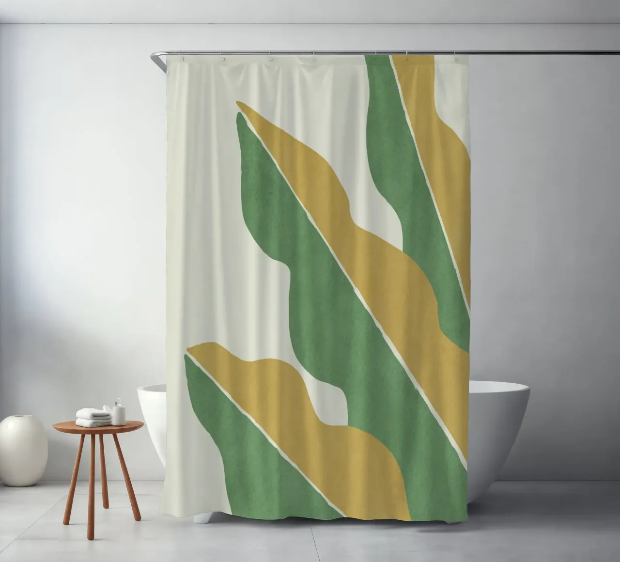 Color Block Abstract Leaf - Gold Green shower curtain by MoonlightPrint