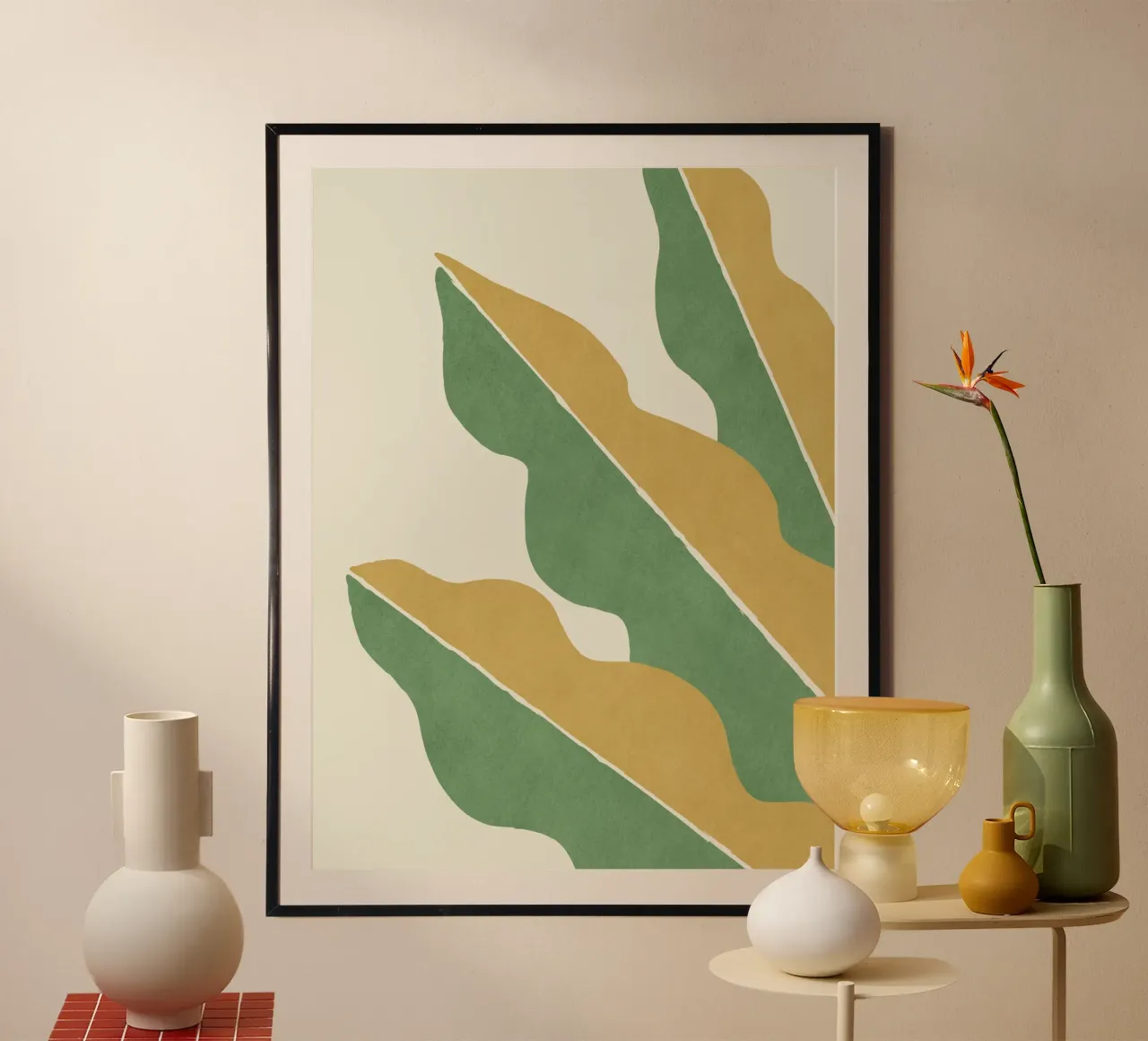 Color Block Abstract Leaf - Gold Green poster by MoonlightPrint