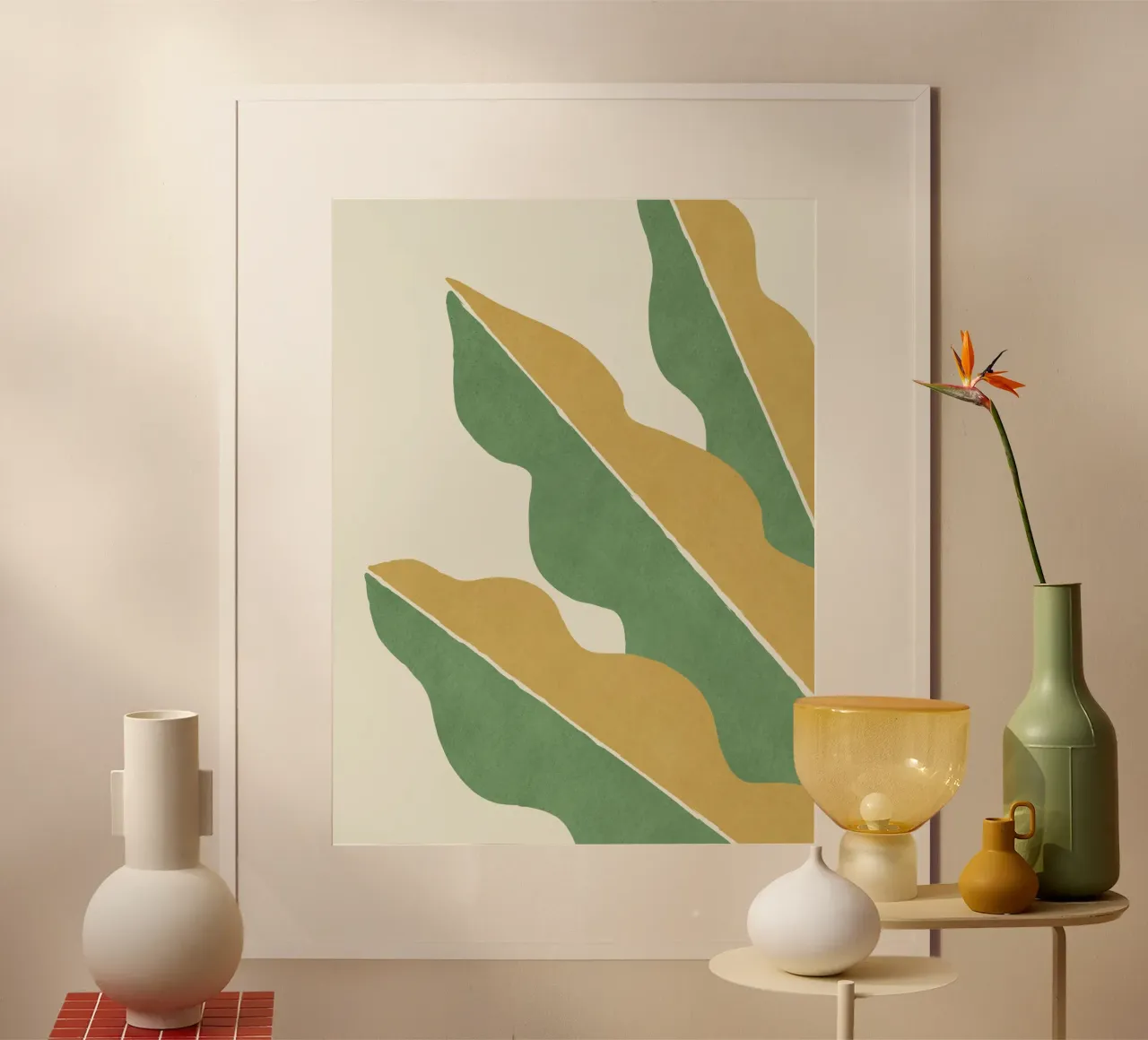 Color Block Abstract Leaf - Gold Green poster by MoonlightPrint