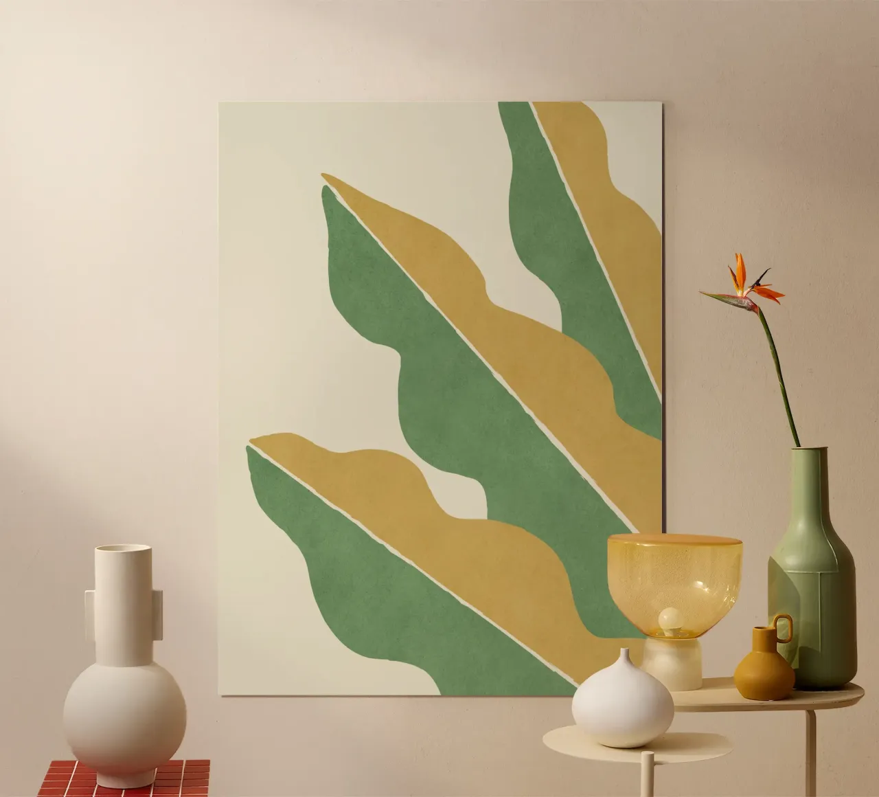 Color Block Abstract Leaf - Gold Green poster by MoonlightPrint