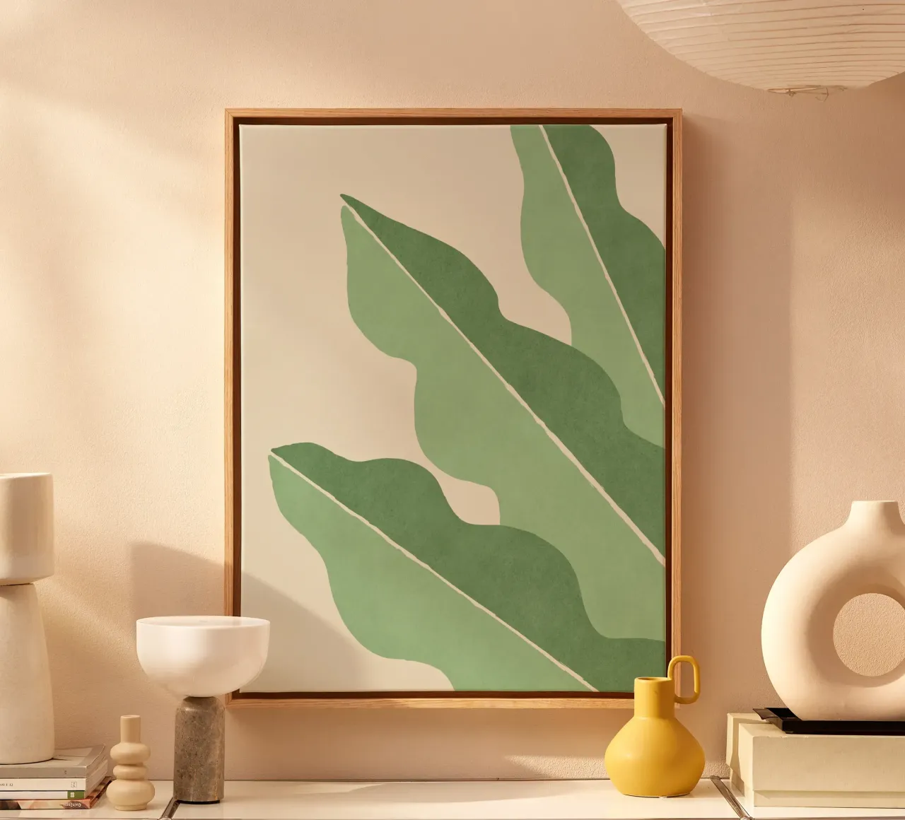 Kleurblok Abstract Blad - Groen canvas met Baklijst van MoonlightPrint