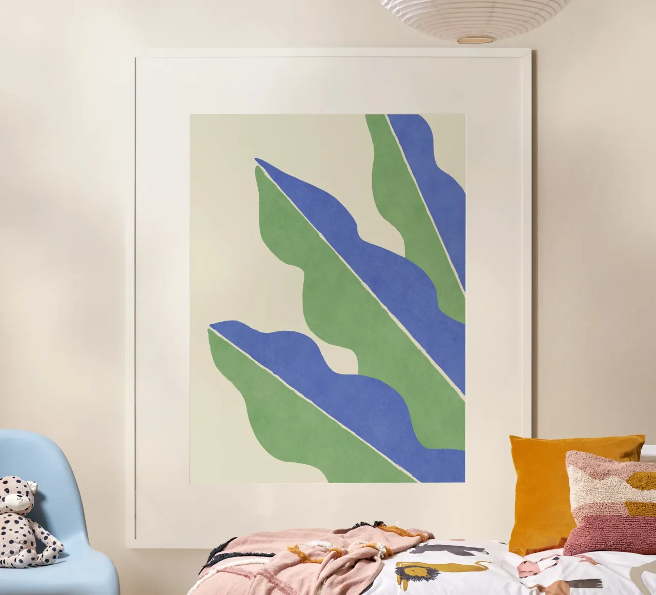 Foglia astratta a blocchi di colore - Blu Verde poster da MoonlightPrint