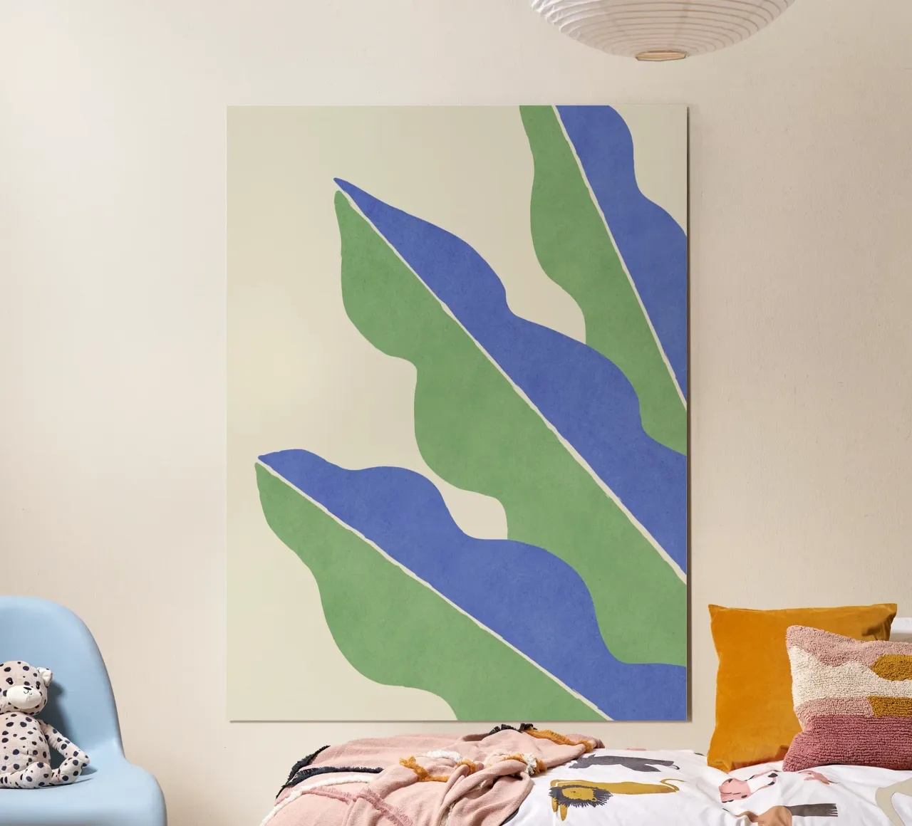 Foglia astratta a blocchi di colore - Blu Verde poster da MoonlightPrint