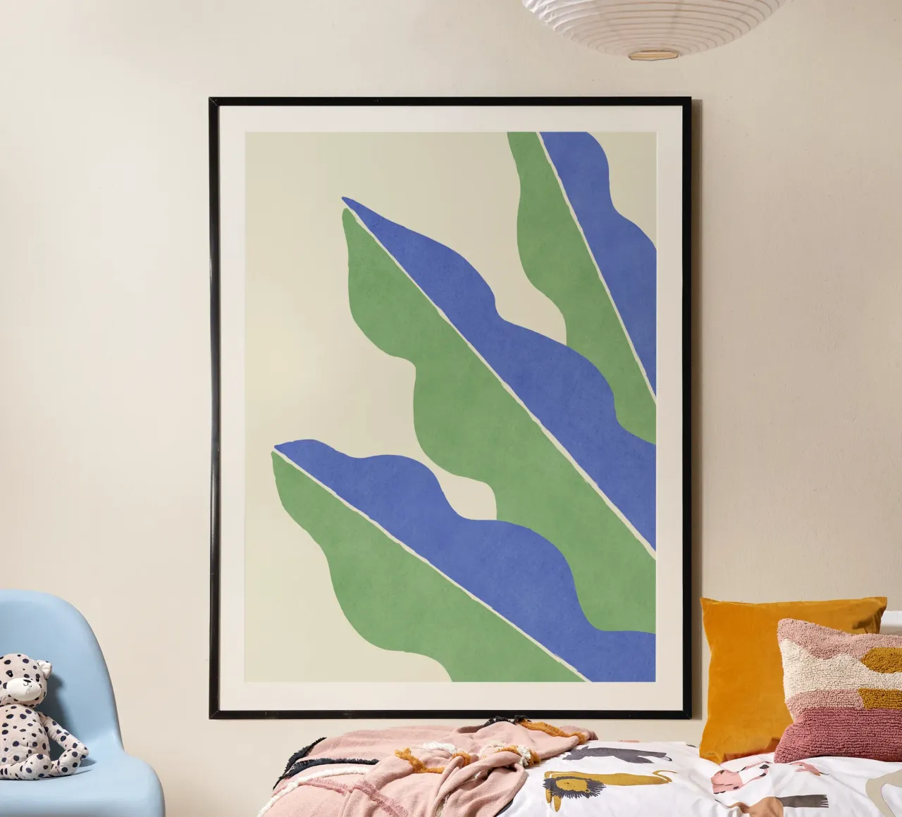 Foglia astratta a blocchi di colore - Blu Verde poster da MoonlightPrint