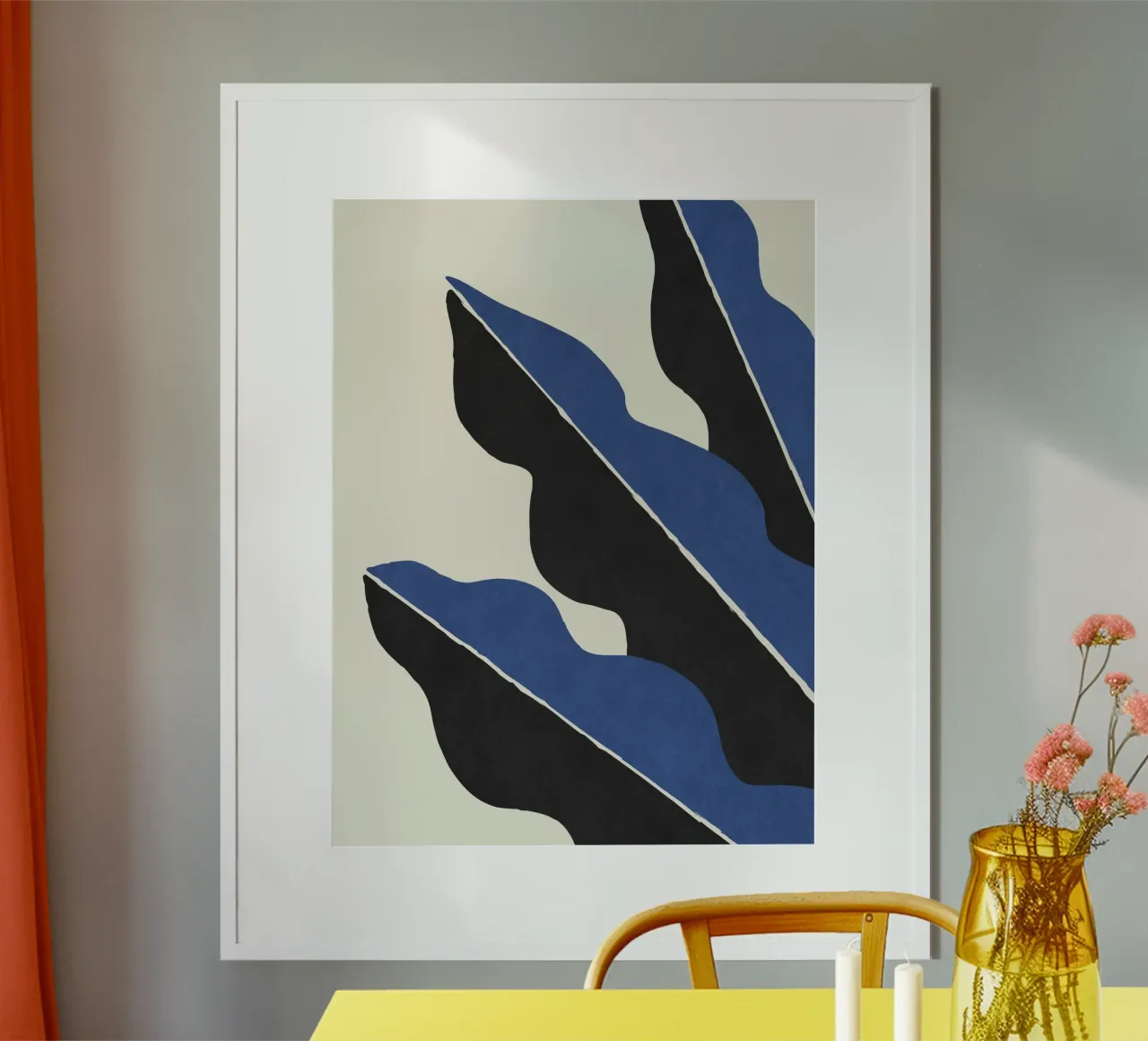 Feuille abstraite Color Block - Bleu Noir poster de MoonlightPrint