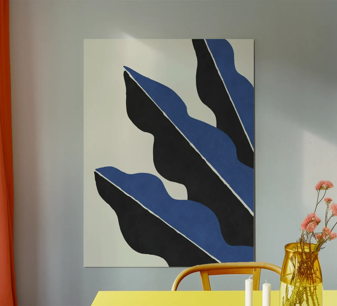 Feuille abstraite Color Block - Bleu Noir poster de MoonlightPrint