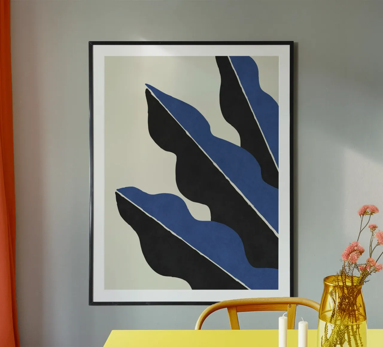 Feuille abstraite Color Block - Bleu Noir poster de MoonlightPrint