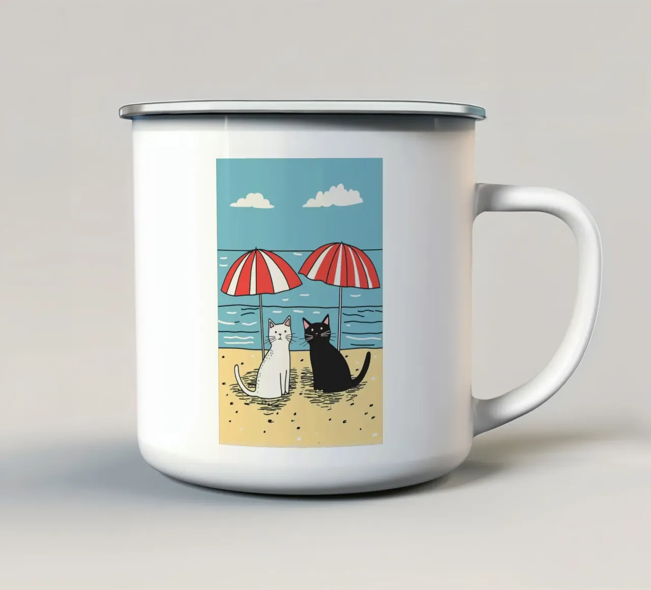 spiaggia dei gatti tazza in smalto da Luke Yaeger