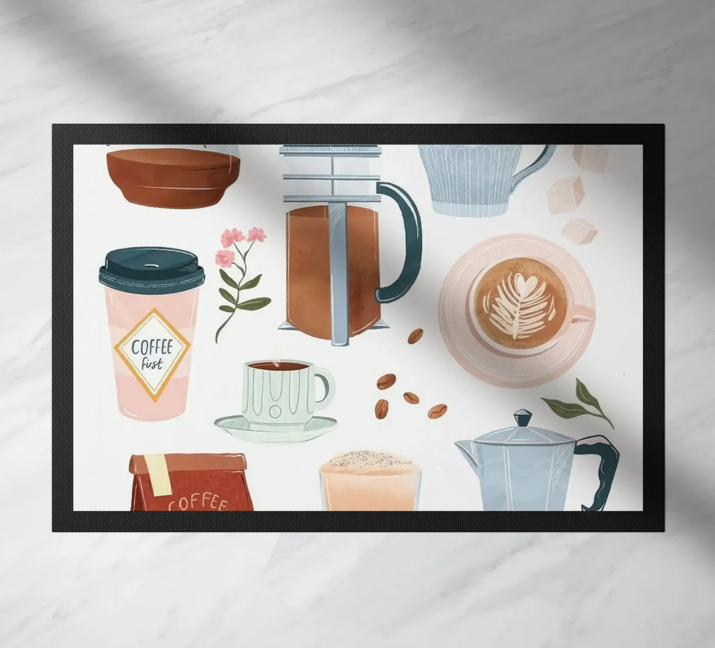 coffee set doormat by Luke Yaeger