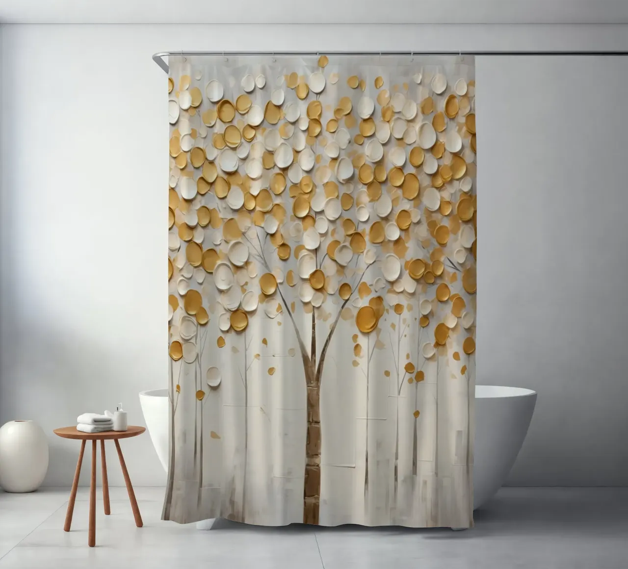 Abstract trees with golden tones shower curtain by Imagine