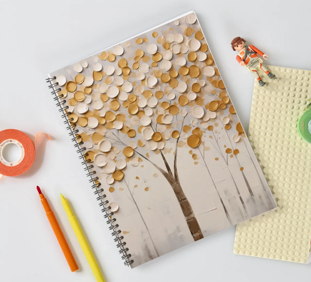 Abstract trees with golden tones spiral notebook by Imagine