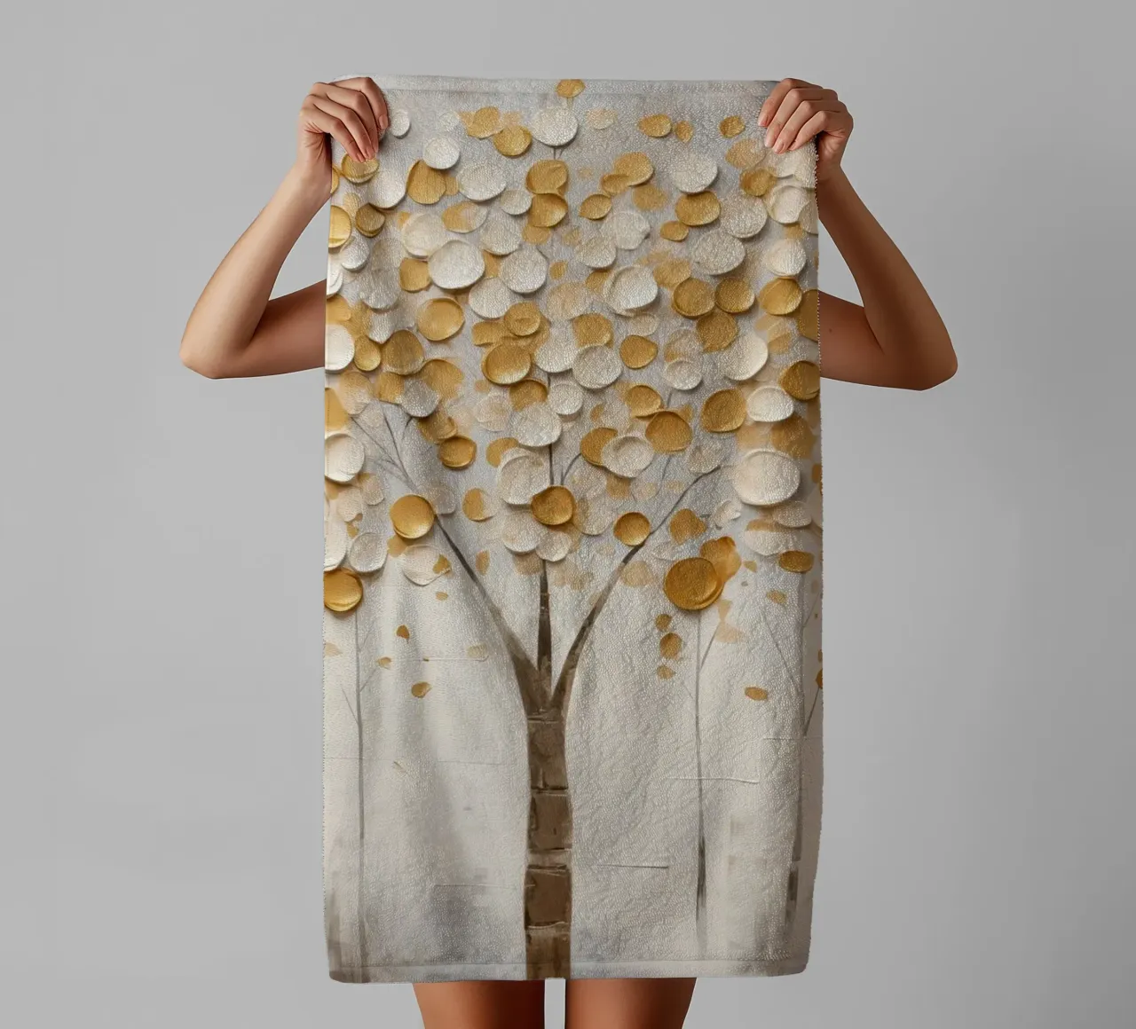 Abstract trees with golden tones towel by Imagine