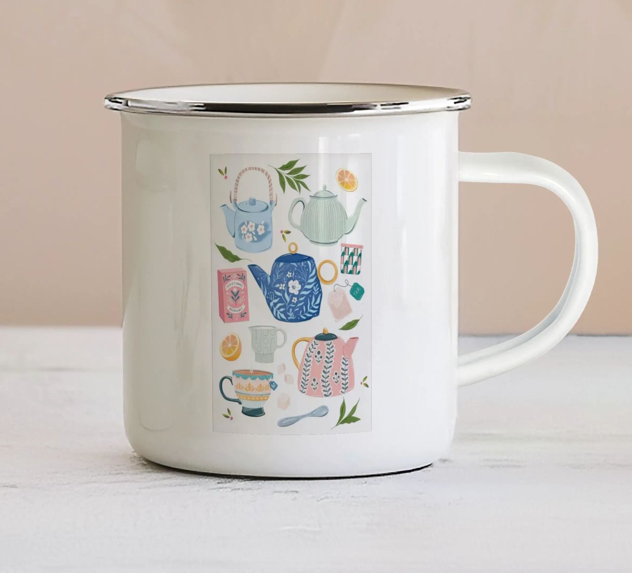 theepot emaille mok van Luke Yaeger