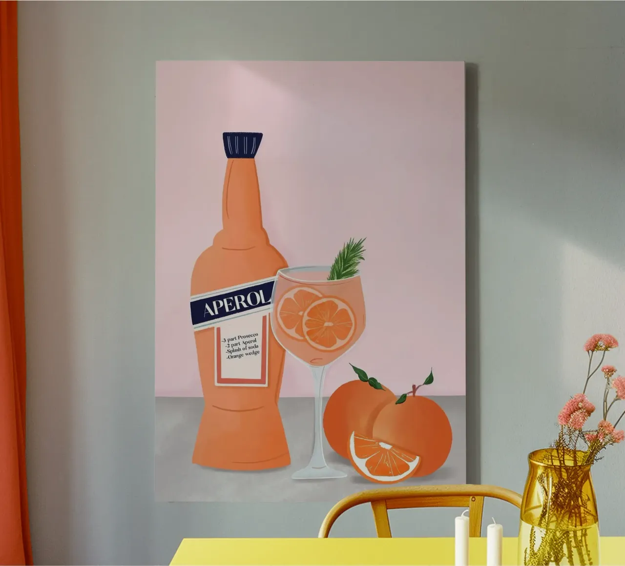 fles aperol canvas met Baklijst van Luke Yaeger