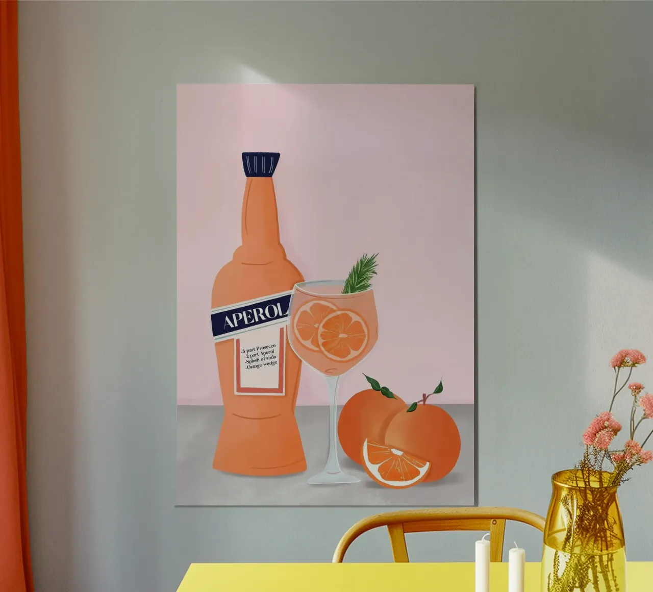 bottiglia di aperol poster con telaio in legno da Luke Yaeger