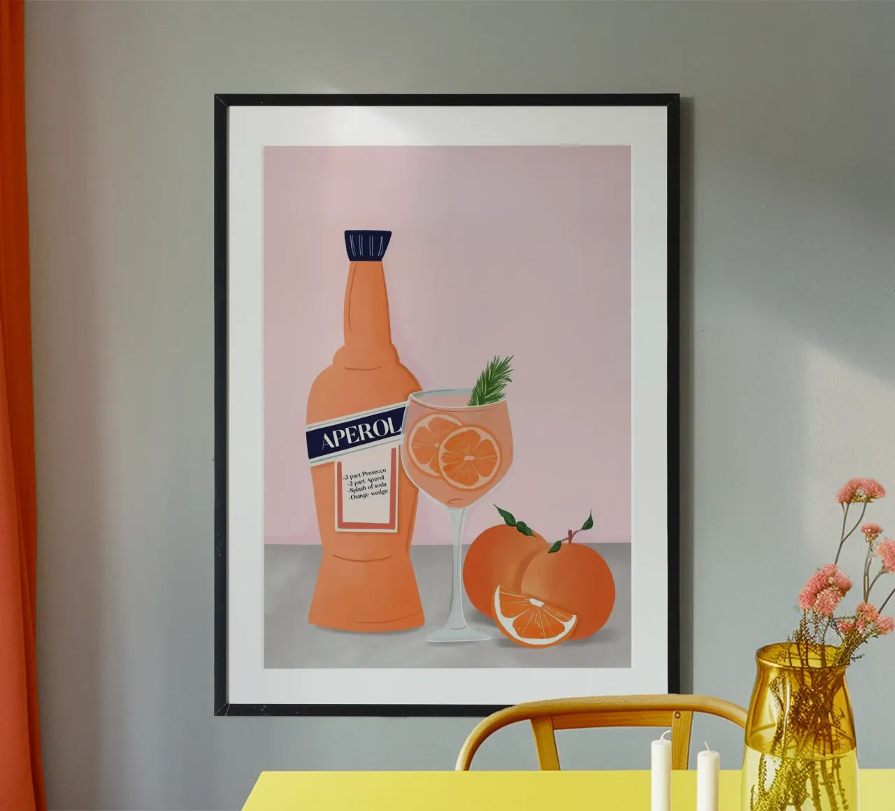 bottiglia di aperol poster con telaio in legno da Luke Yaeger