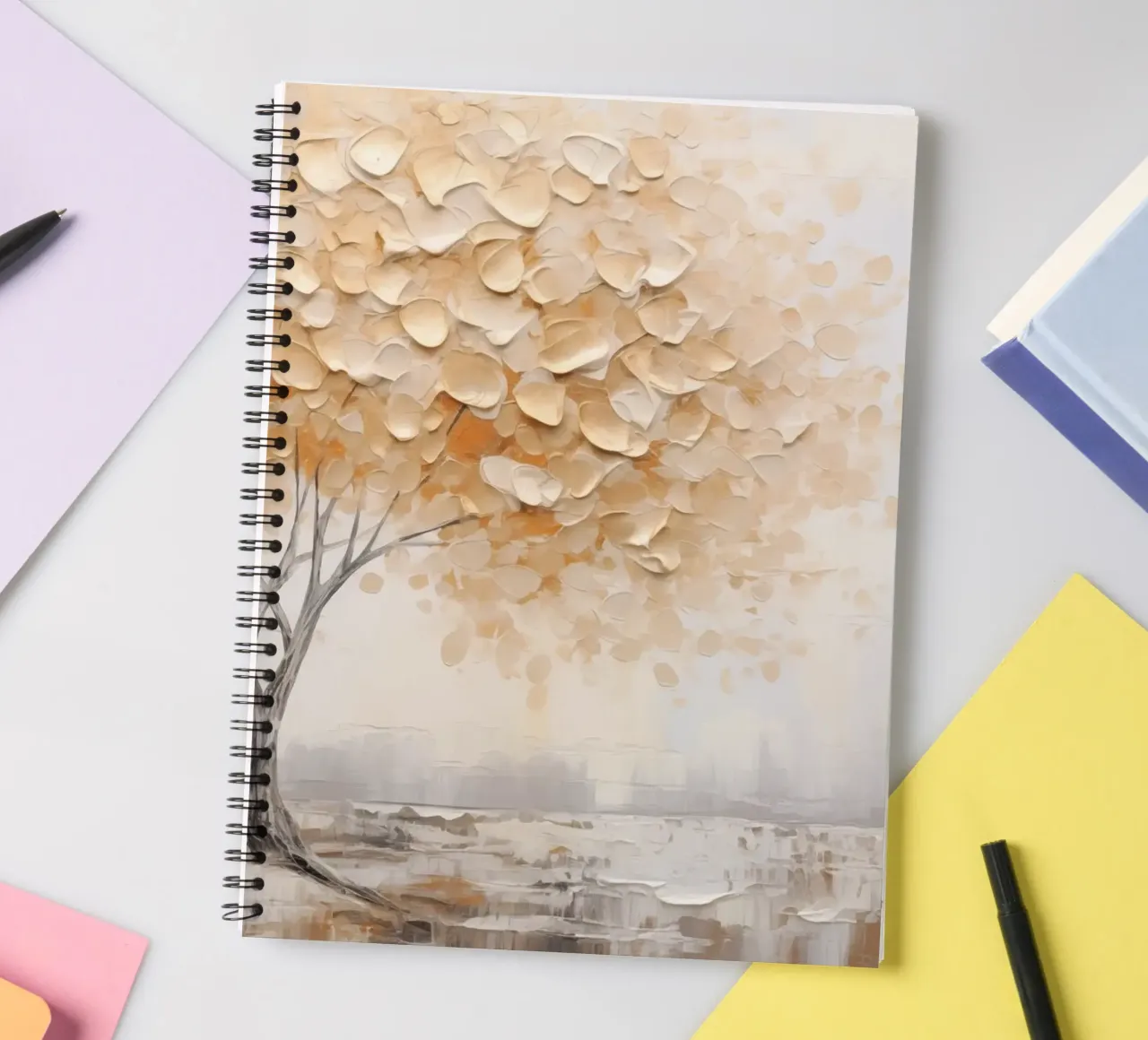 Tree with gold spiral notebook by Imagine