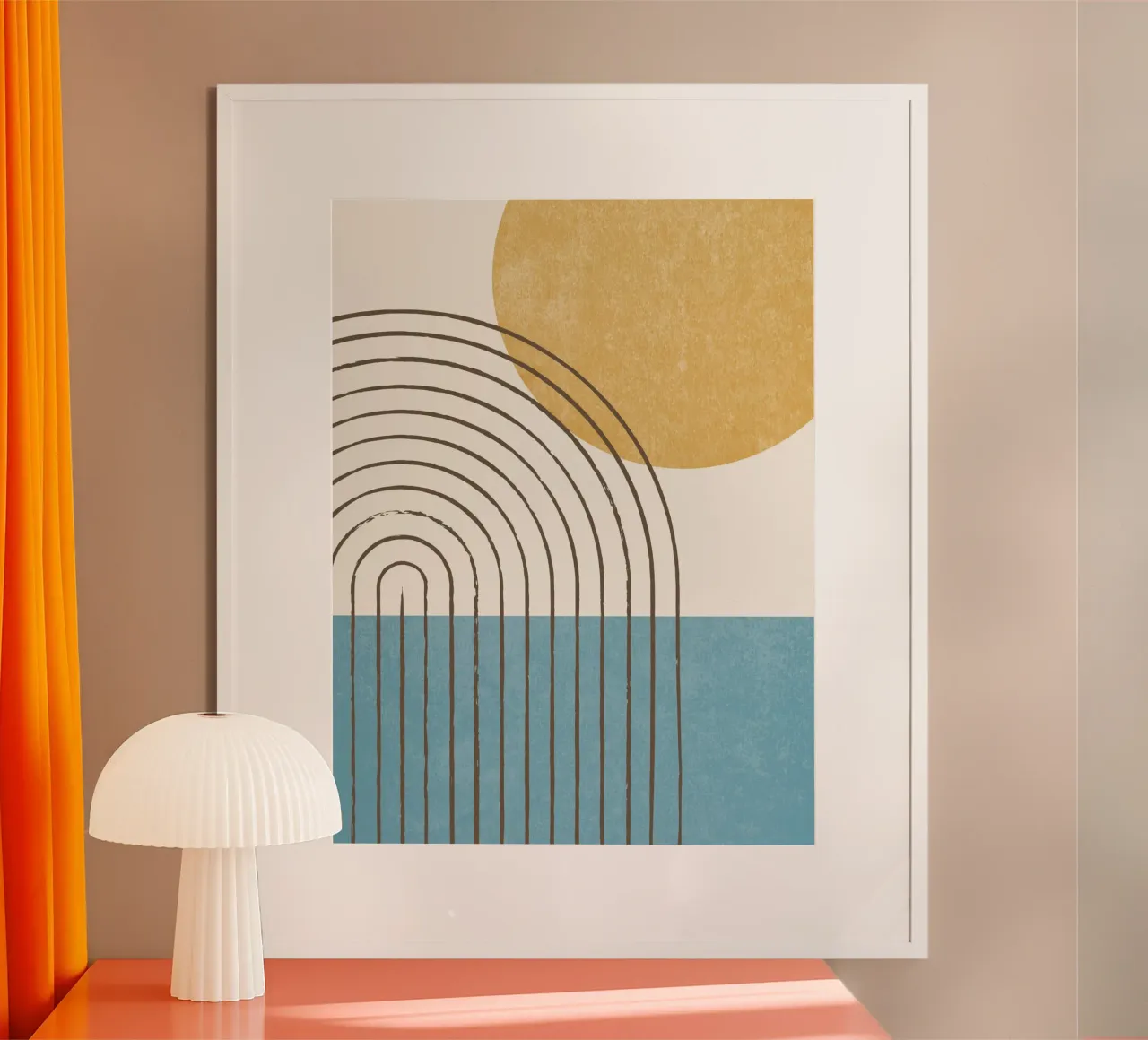 Zonnig Abstract oceaanlandschap poster met aluminium frame van MoonlightPrint