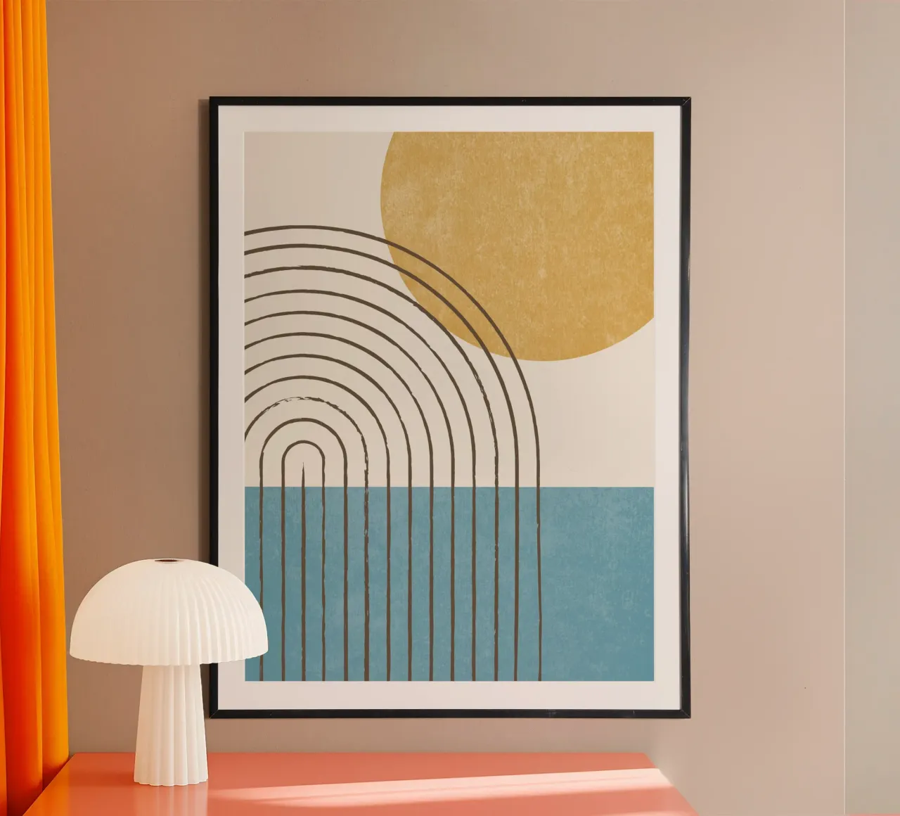 Zonnig Abstract oceaanlandschap poster met aluminium frame van MoonlightPrint