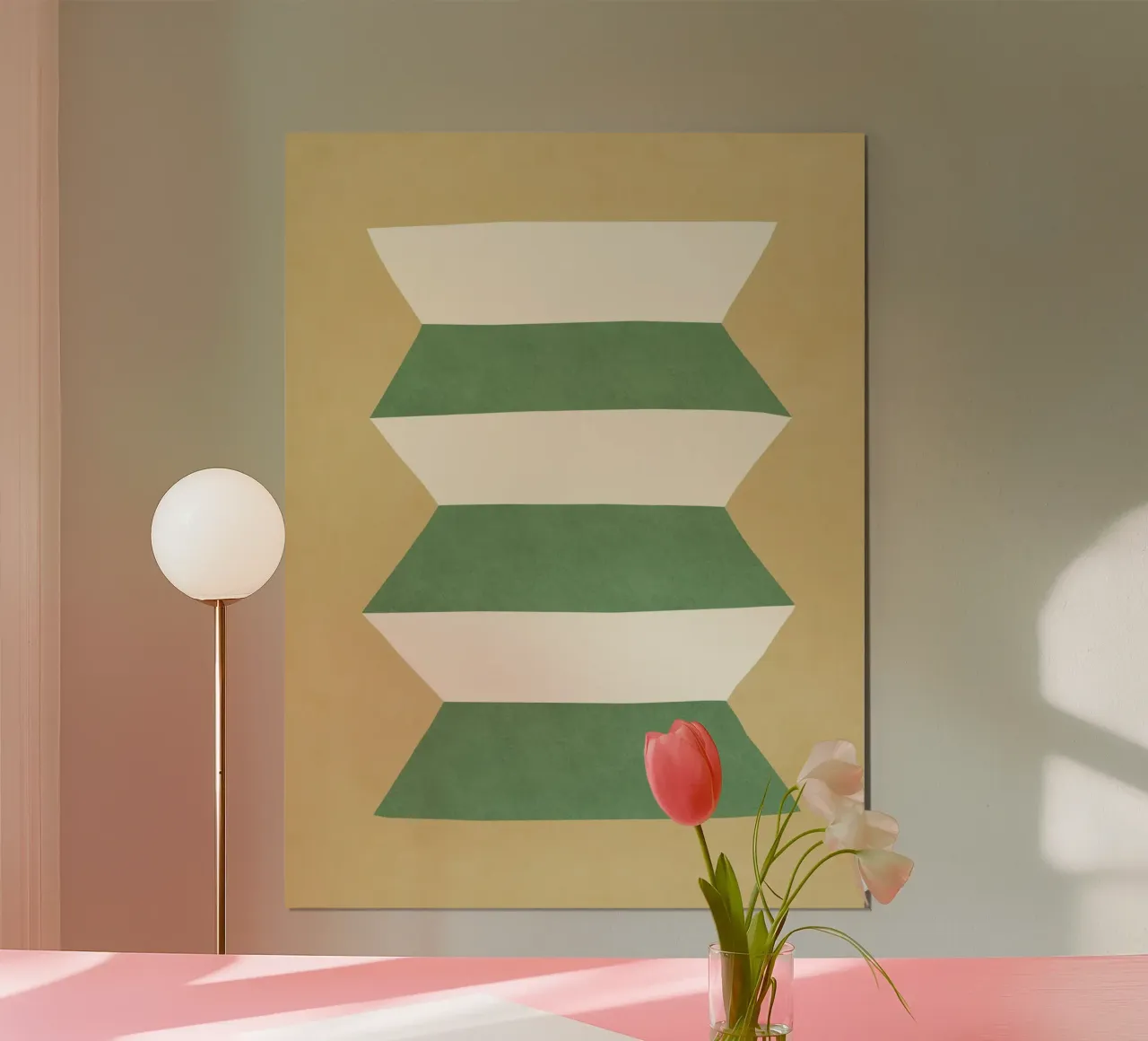 Vaso geometrico - Verde su beige poster da MoonlightPrint