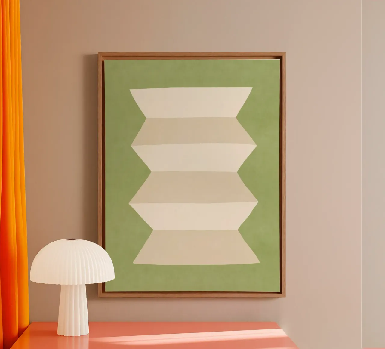 Geometrische vaas - wit ivoor op groen canvas met Baklijst van MoonlightPrint