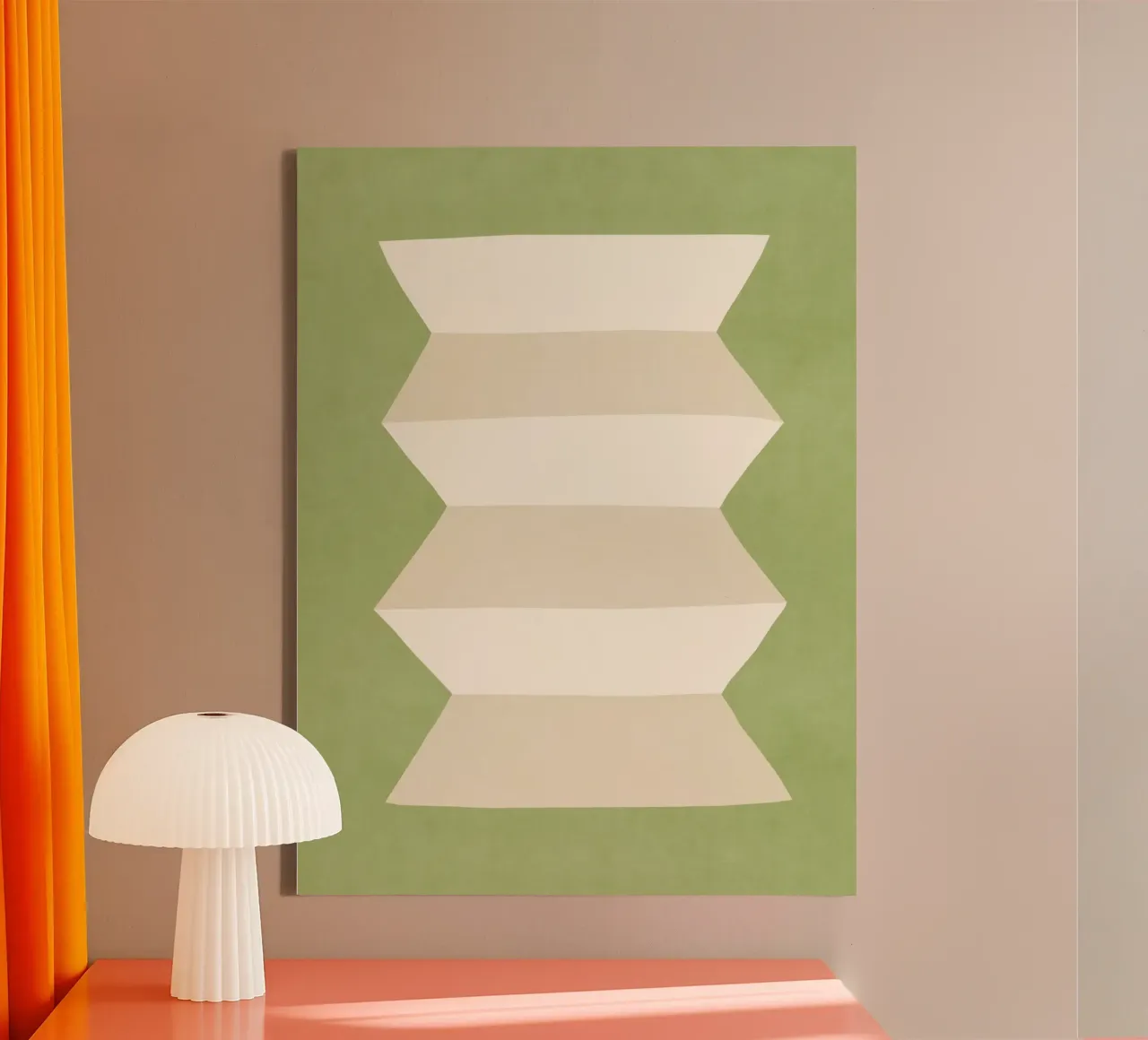 Geometrische vaas - wit ivoor op groen canvas met Baklijst van MoonlightPrint